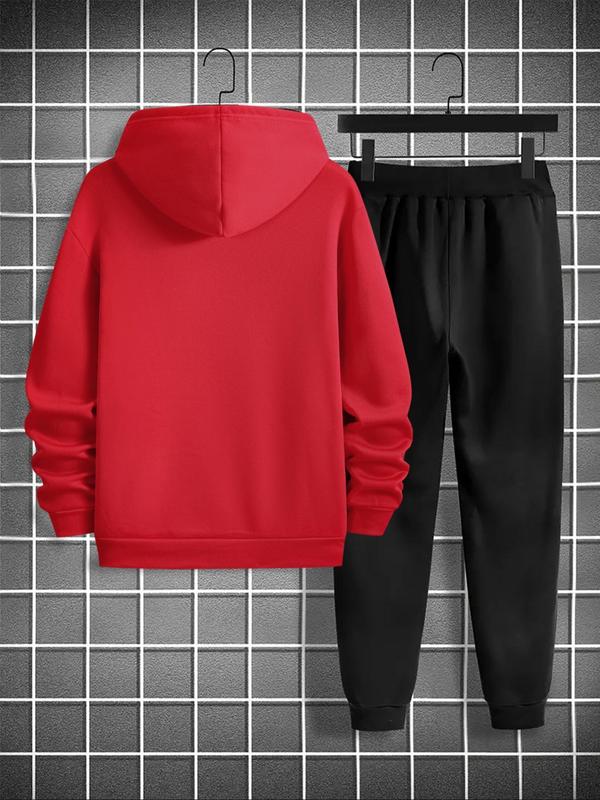 Men's Smile Face Print Hoodie & Drawstring Waist Sweatpants Two-piece Set, Casual Regular Fit Long Sleeve Hooded Sweatshirt & Jogger Pants for Fall & Winter, Men's Two-piece Outfits for Daily Wear