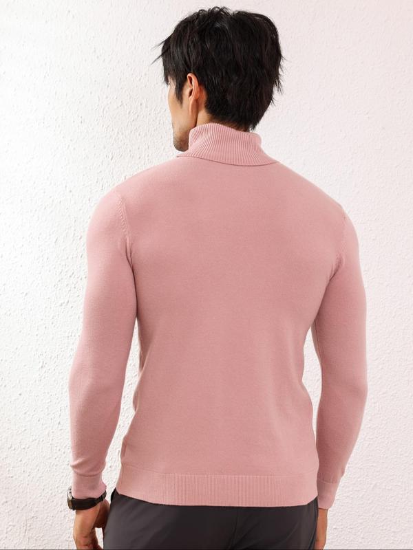 Men's Slim Solid Long Sleeve Turtleneck Sweater, Casual High Neck Jumper for Fall & Winter, Fashion Men's Knitwear for Daily Wear