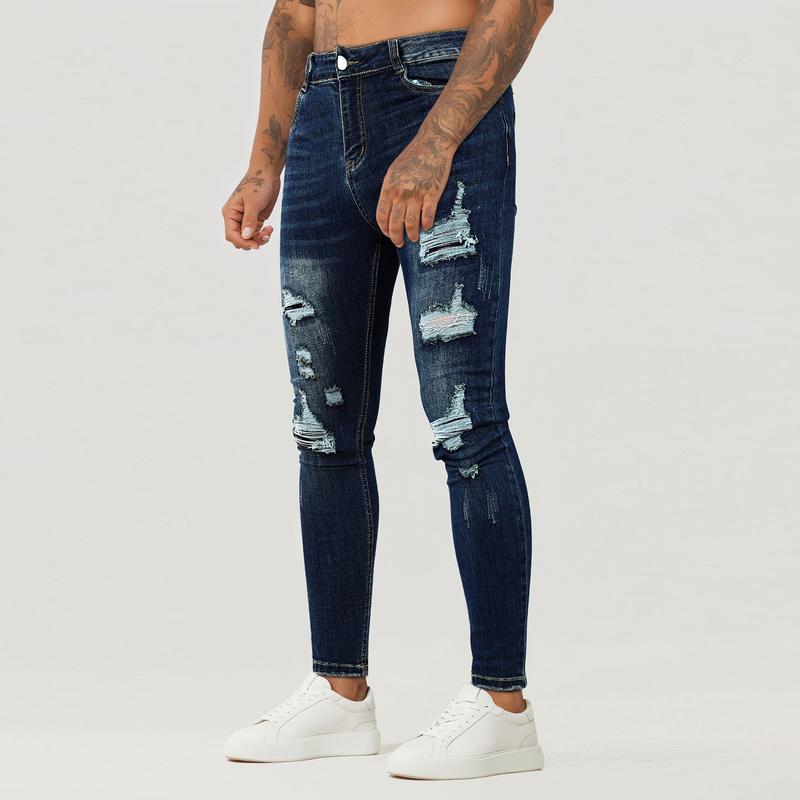 GINGTTO Men's Skinny Jeans Stretch Ripped Tapered Leg Slim Fit Distressed Denim Pants