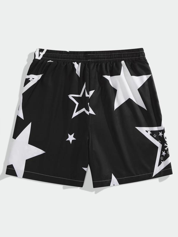 Men's Graphic Print Drawstring Waist Shorts, Shorts for Men, Casual Regular Fit Pocket Shorts, Shorts for Men, Men's Summer Bottoms for Beach Vacation