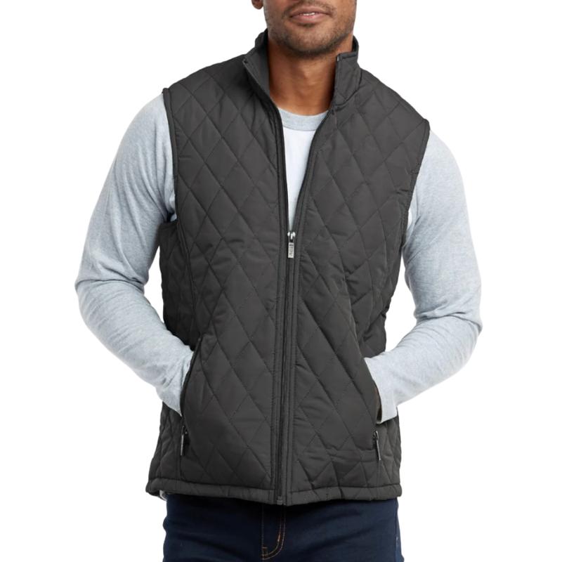 Men’s Solid Diamond Quilted Puffer Vest Full Zip Up With Zippered Pockets  Stand Collar Lightweight Causal Sleeveless Jacket Warmth Fall & Winter