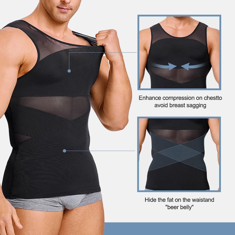 Black Friday Deals Nebility 2 Pieces Men's Mesh Summer Tank Tops Shapewear Undershirt Abdomen Belly Compress Shirt Menswear Sock