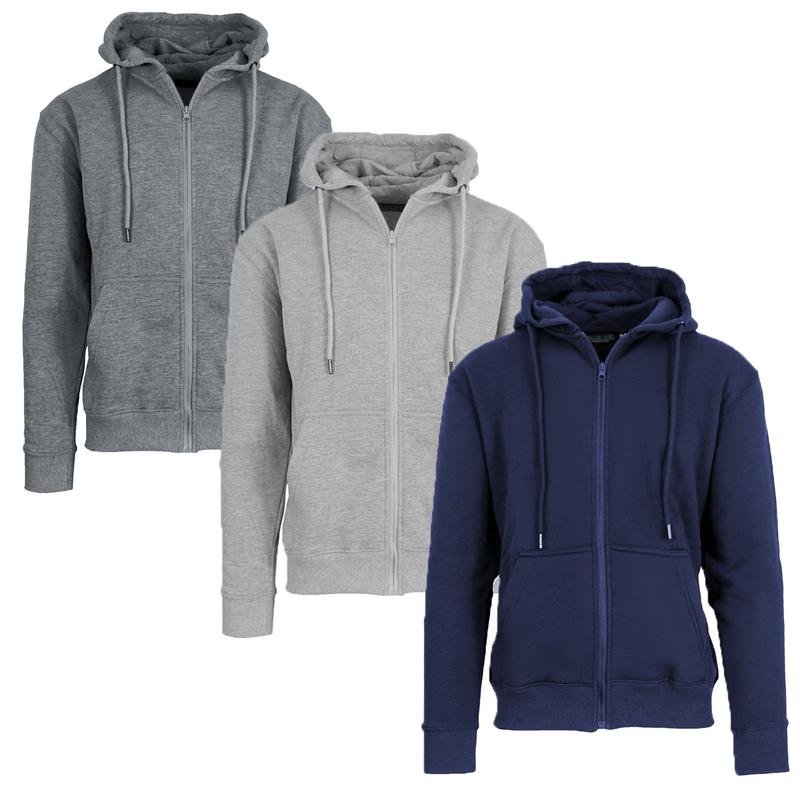 Men’s 3 Pack Fleece-Lined Full-Zip & Pullover Hoodies