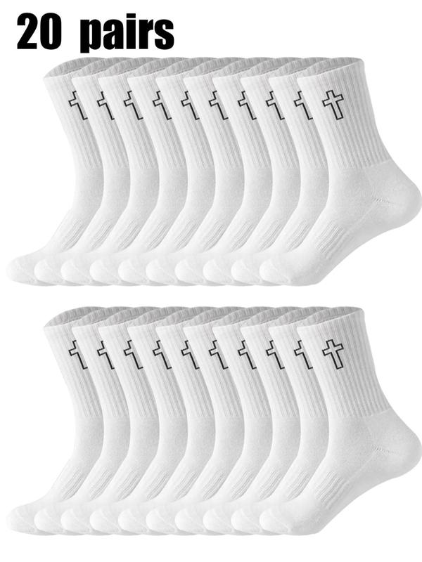 Men's Cross Print Crew Socks, Casual Comfy Breathable Mid-calf Socks for Daily Wear,  Leg Warmers, Men's Socks for All Seasons