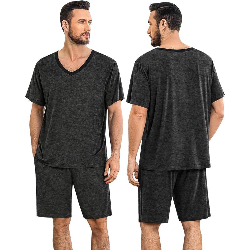 Mens Pajama Sets Short Sleeve Summer Pjs With Pocket 2Pcs Soft Comfy Nightwear Soft Sleepwear S-XXL