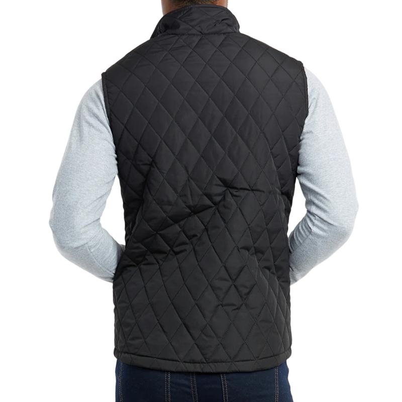 Men’s Solid Diamond Quilted Puffer Vest Full Zip Up With Zippered Pockets  Stand Collar Lightweight Causal Sleeveless Jacket Warmth Fall & Winter