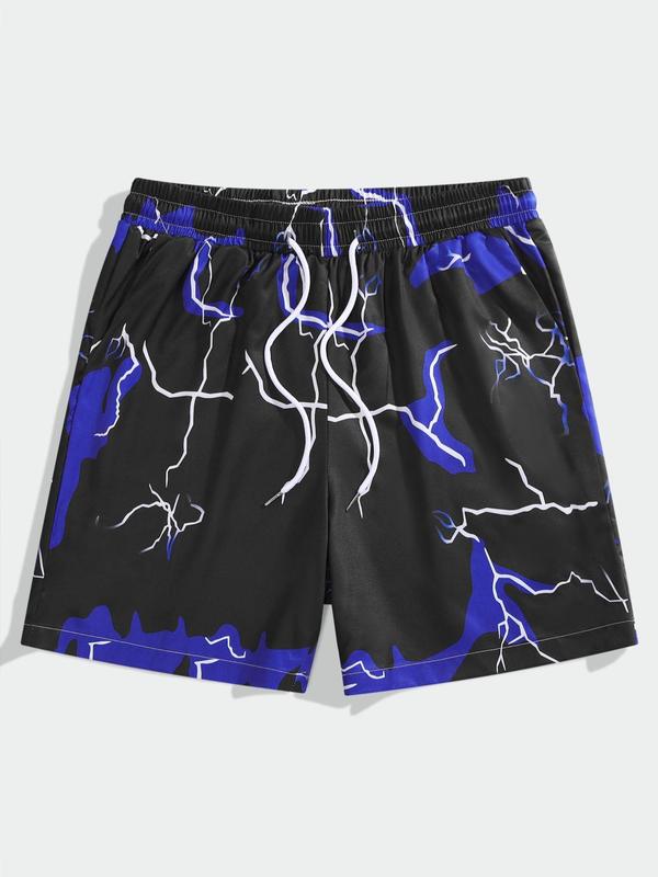 Men's Graphic Print Drawstring Waist Shorts, Shorts for Men, Casual Regular Fit Pocket Shorts, Shorts for Men, Men's Summer Bottoms for Beach Vacation