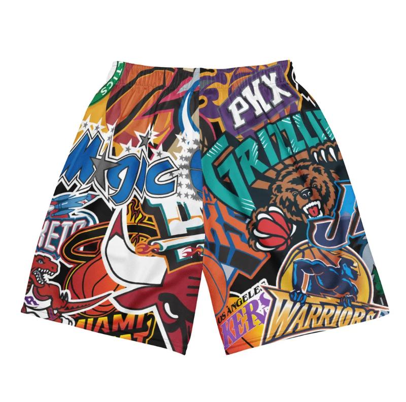 N.B.A Logo Mashup Graphic Mesh Shorts | Graphic Unisex Basketball Shorts