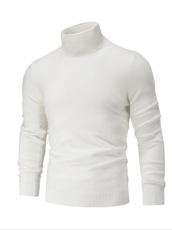 Men's Solid Turtle Neck Sweater Pullover, Casual Long Sleeve Jumper for Fall & Winter, Men's Knitwear for Daily Wear