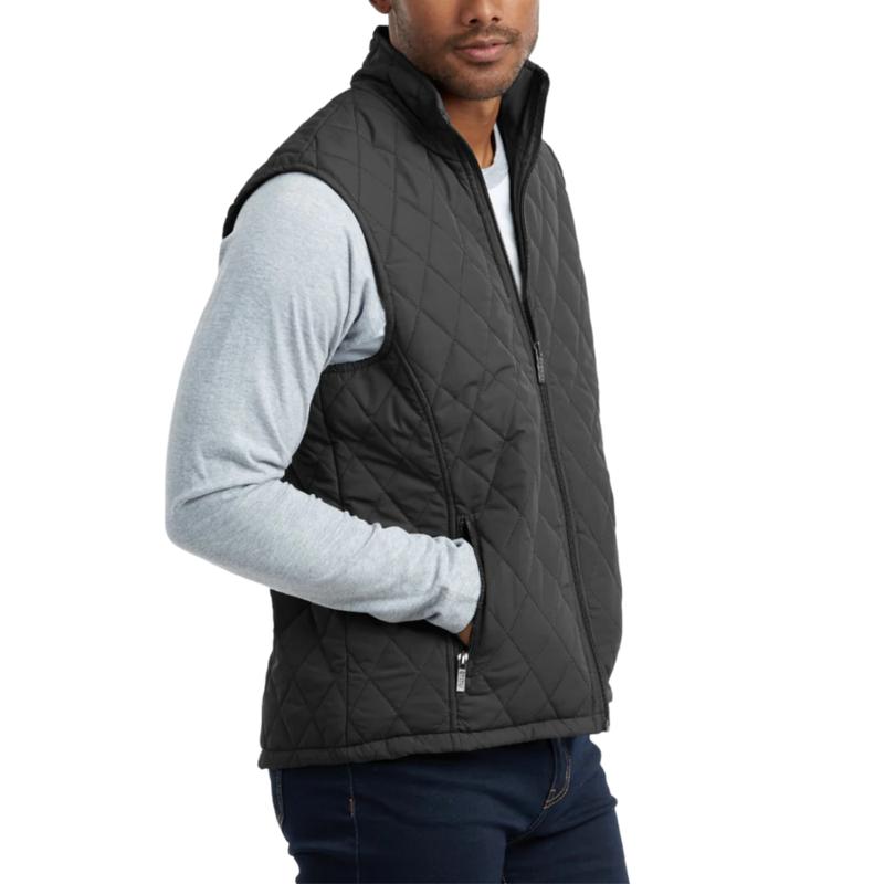 Men’s Solid Diamond Quilted Puffer Vest Full Zip Up With Zippered Pockets  Stand Collar Lightweight Causal Sleeveless Jacket Warmth Fall & Winter