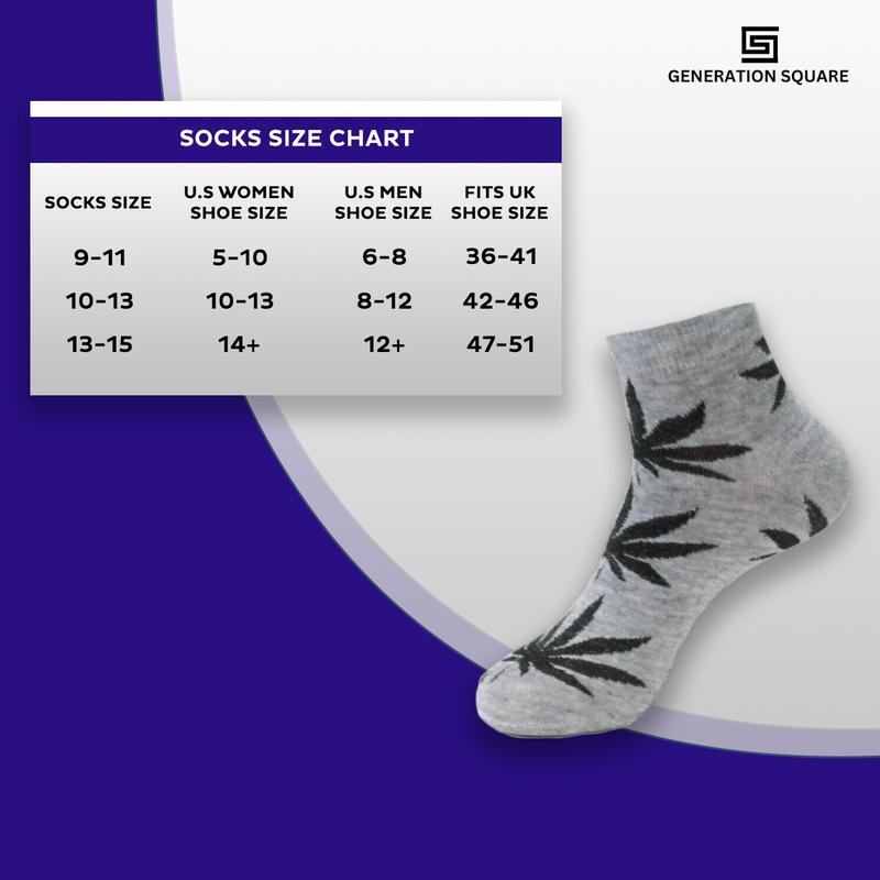 12 Pairs Men & Women Marijuana Leaf Low Cut Thin Quarter Ankle Cotton Socks - Size 9-11 10-13 Lightweight