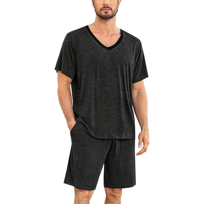 Mens Pajama Sets Short Sleeve Summer Pjs With Pocket 2Pcs Soft Comfy Nightwear Soft Sleepwear S-XXL