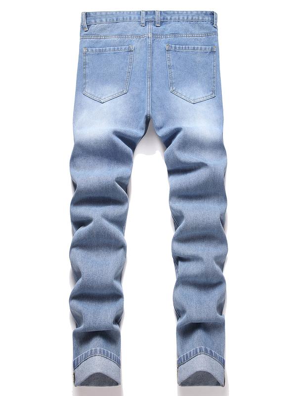 Men's 2 Pieces Slim Fit Ripped Jeans, Grey & Blue Straight Leg Fashion Casual Trouer Suitable For Various Occasion, Comfy Soft Breathable Denim Pants