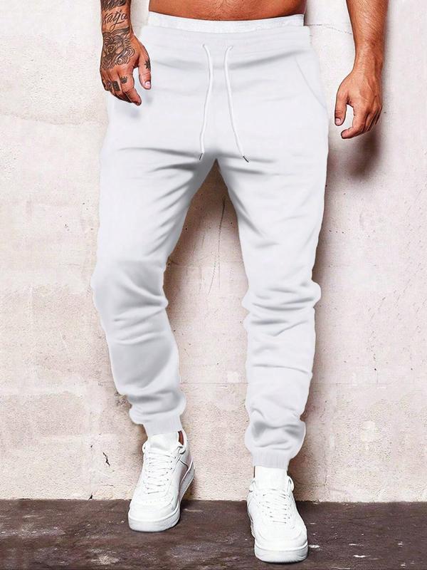 Men's Solid Color Drawstring Waist Sweatpants, Casual Regular Fit Pocket Jogger Pants for Fall & Winter, Men's Trousers for Daily Wear