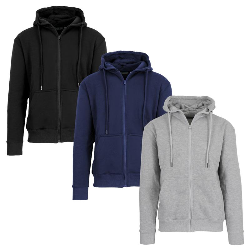 Men’s 3 Pack Fleece-Lined Full-Zip & Pullover Hoodies