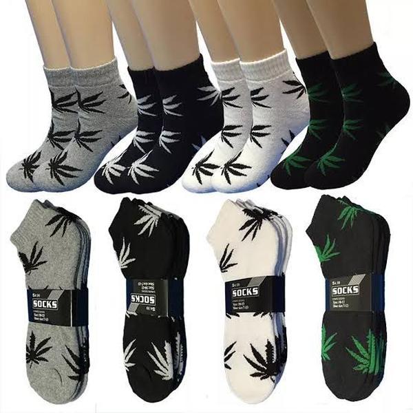 12 Pairs Men & Women Marijuana Leaf Low Cut Thin Quarter Ankle Cotton Socks - Size 9-11 10-13 Lightweight