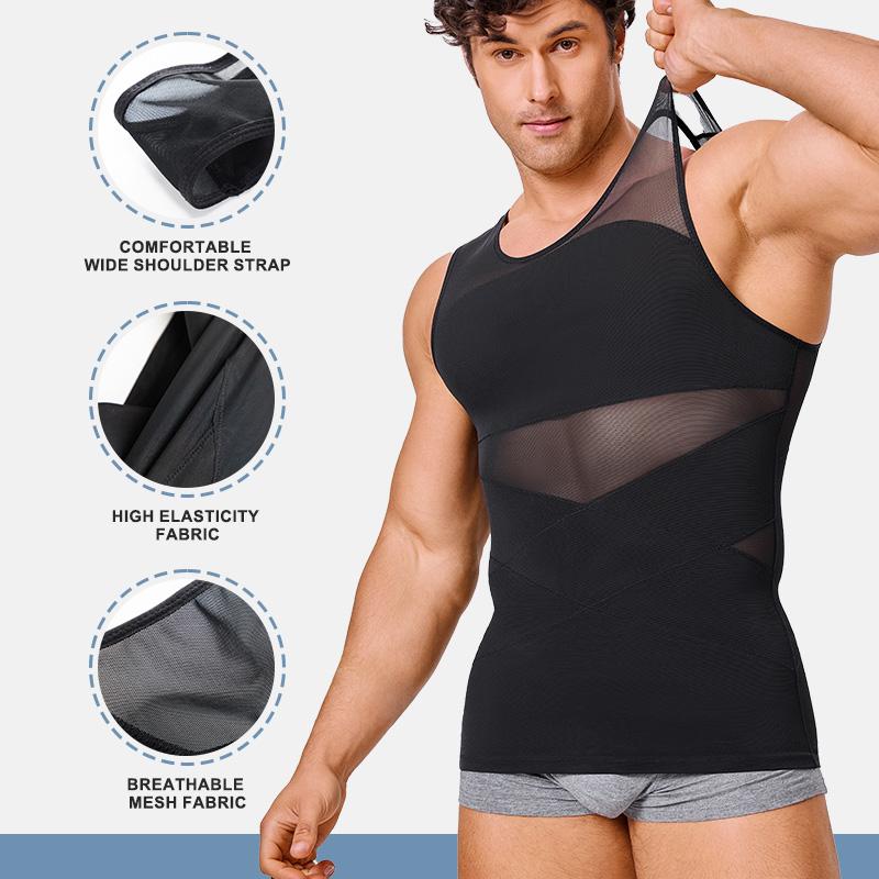 Black Friday Deals Nebility 2 Pieces Men's Mesh Summer Tank Tops Shapewear Undershirt Abdomen Belly Compress Shirt Menswear Sock