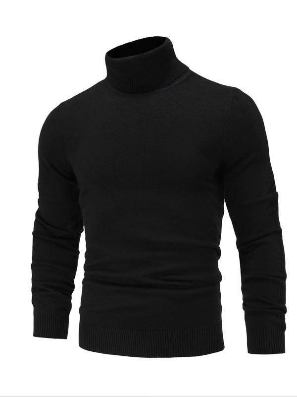 Men's Solid Turtle Neck Sweater Pullover, Casual Long Sleeve Jumper for Fall & Winter, Men's Knitwear for Daily Wear