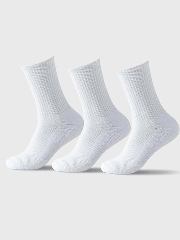 Men's 3 Pairs Solid Crew Socks, Sporty Breathable Sweat-Absorbing Mid Calf Socks For Outdoor Activities, Men's Socks For All Seasons