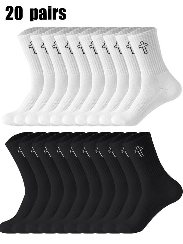 Men's Cross Print Crew Socks, Casual Comfy Breathable Mid-calf Socks for Daily Wear,  Leg Warmers, Men's Socks for All Seasons