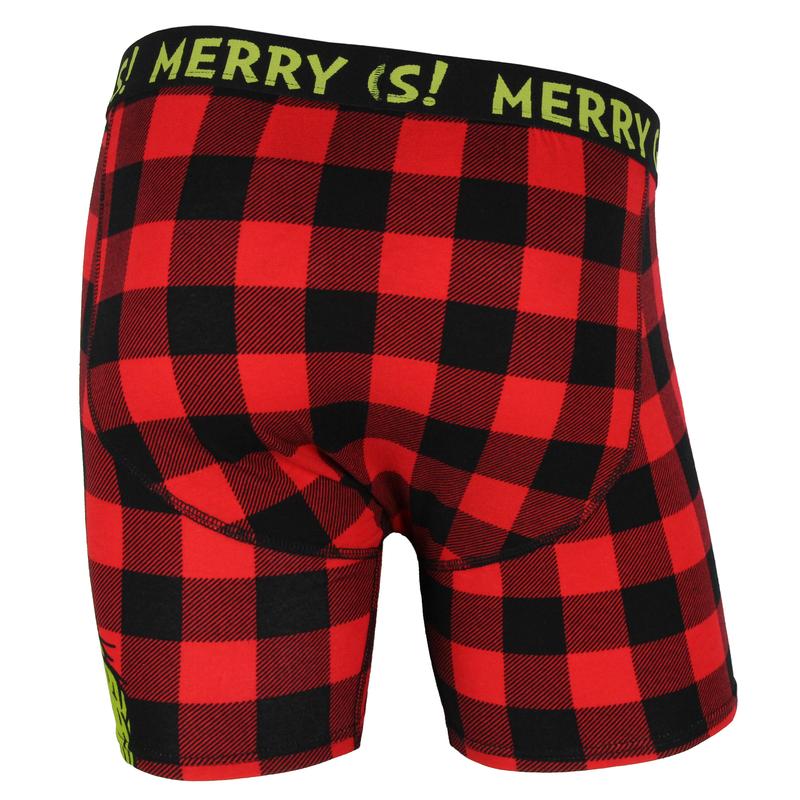 Grinch Boxers Dr. Seuss Men's Grinch Santa Merry Grinchmas Holiday Novelty Buffalo Plaid Boxer Briefs Underwear