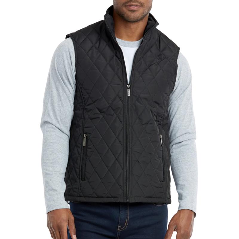 Men’s Solid Diamond Quilted Puffer Vest Full Zip Up With Zippered Pockets  Stand Collar Lightweight Causal Sleeveless Jacket Warmth Fall & Winter