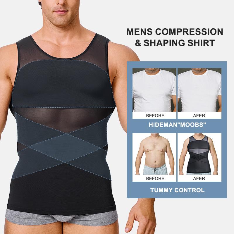 Black Friday Deals Nebility 2 Pieces Men's Mesh Summer Tank Tops Shapewear Undershirt Abdomen Belly Compress Shirt Menswear Sock