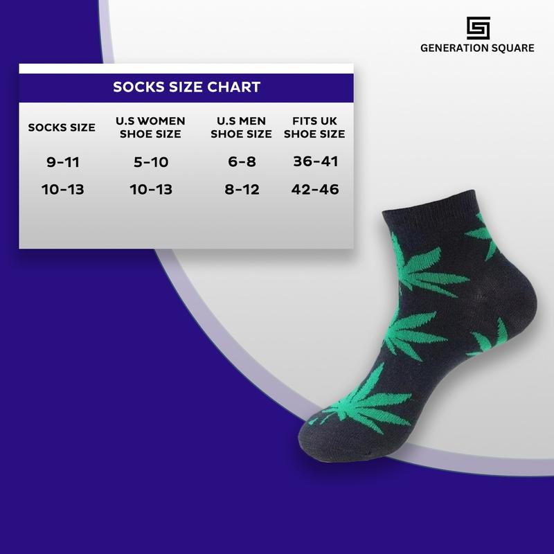 12 Pairs Men & Women Marijuana Leaf Low Cut Thin Quarter Ankle Cotton Socks - Size 9-11 10-13 Lightweight