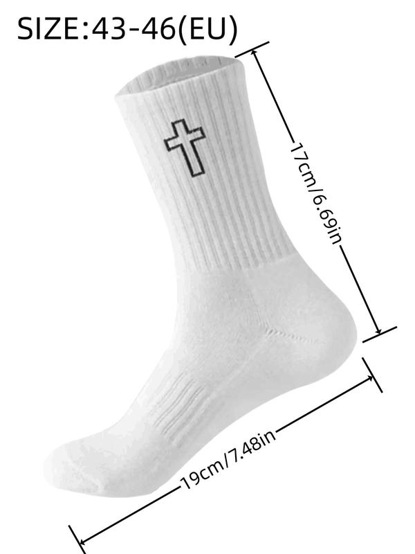 Men's Cross Print Crew Socks, Casual Comfy Breathable Mid-calf Socks for Daily Wear,  Leg Warmers, Men's Socks for All Seasons