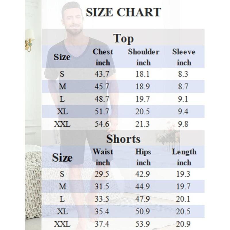 Mens Pajama Sets Short Sleeve Summer Pjs With Pocket 2Pcs Soft Comfy Nightwear Soft Sleepwear S-XXL