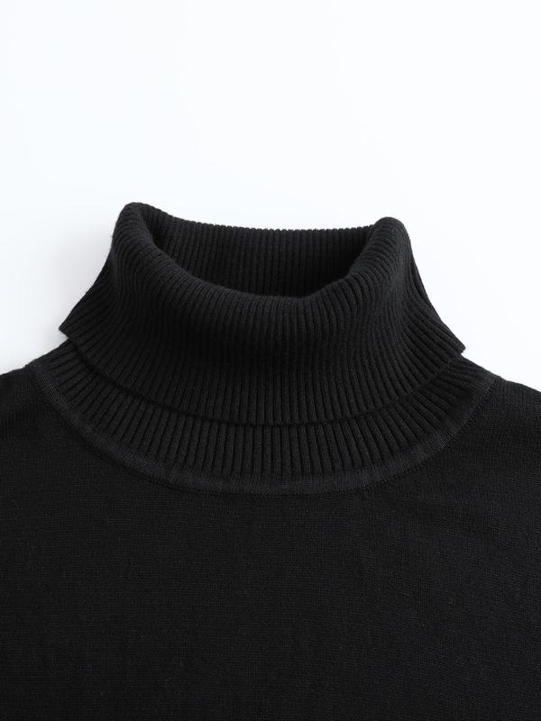 Men's Solid Turtle Neck Sweater Pullover, Casual Long Sleeve Jumper for Fall & Winter, Men's Knitwear for Daily Wear