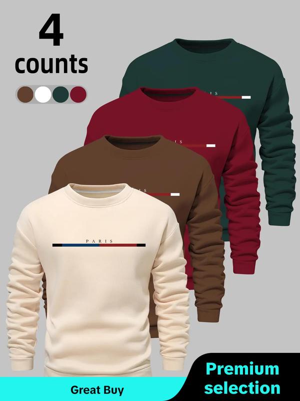 Men's Letter & Geometric Print Drop Shoulder Warm Sweatshirts , Casual Loose Long Sleeve Round Neck Pullover for Fall & Winter, Mens Apparel, Men's Clothing for Daily Wear