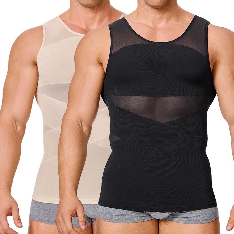 Black Friday Deals Nebility 2 Pieces Men's Mesh Summer Tank Tops Shapewear Undershirt Abdomen Belly Compress Shirt Menswear Sock