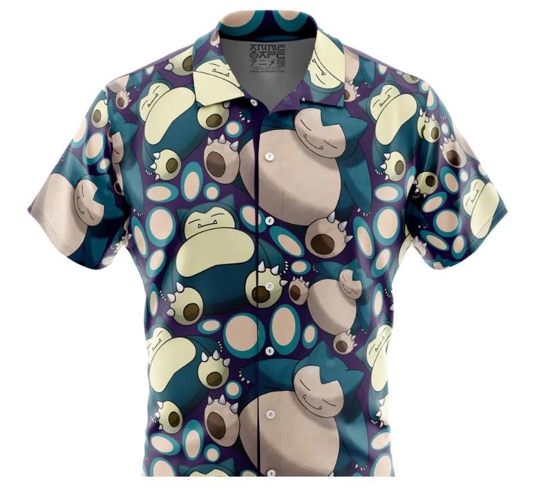 Cute Snorlax Pokemon Button Up Hawaiian Shirt Gift for Him, Boyfriend, Dad