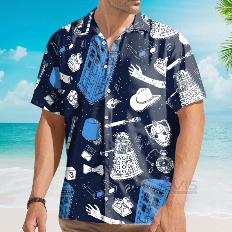 Police Box Doctor Who Pattern - Hawaiian Shirt