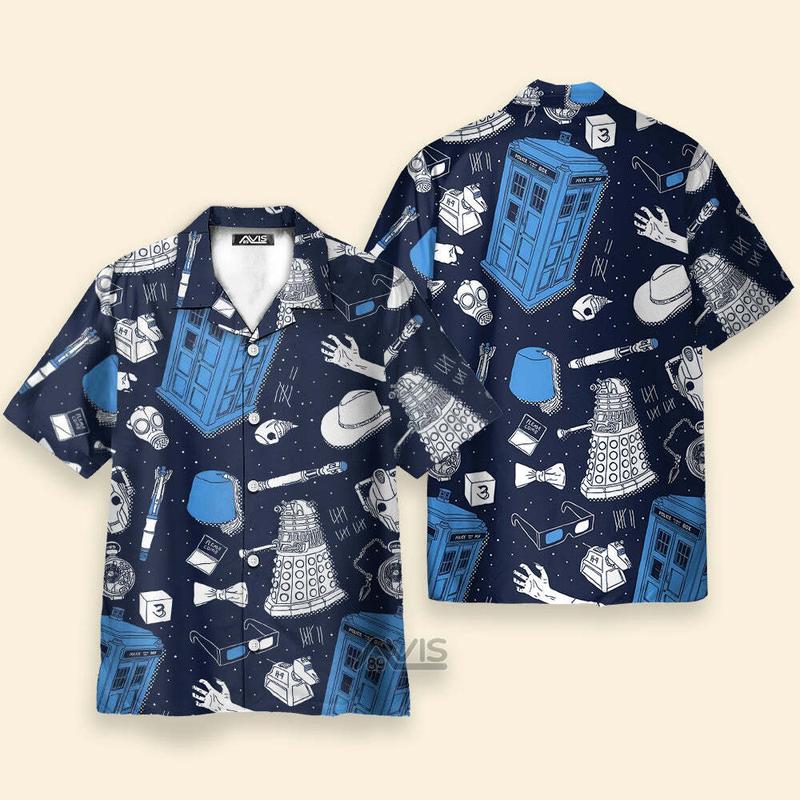 Police Box Doctor Who Pattern - Hawaiian Shirt