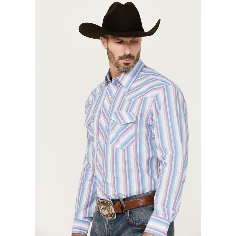 Wrangler Men's 20X Striped Print Long Sleeve Snap Stretch Western Shirt - 112352265