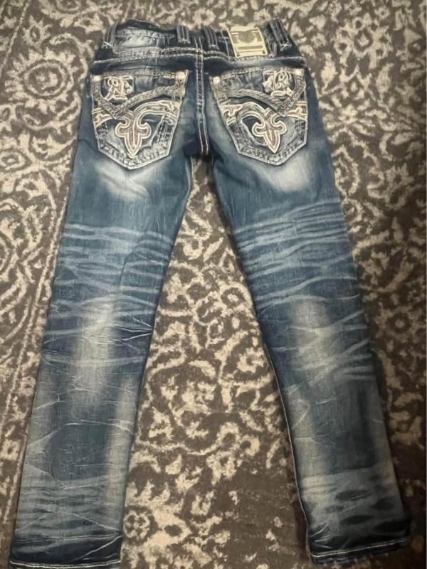 2000s Rock Revival Men's Distressed Denim Jeans Slim Straight Blue, Men's Biker Jeans, 2000s Jeans, Comfortable Jeans For Men, Denim Jeans For Men