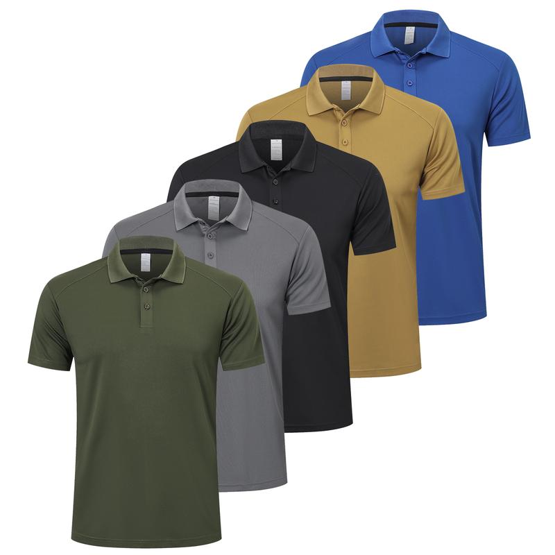 2024 Men's 3 5Pcs Polo Moisture Wicking Short Sleeve High Performance Athletic Golf Shirt, Gym Wear Back to School Casual T-shirt