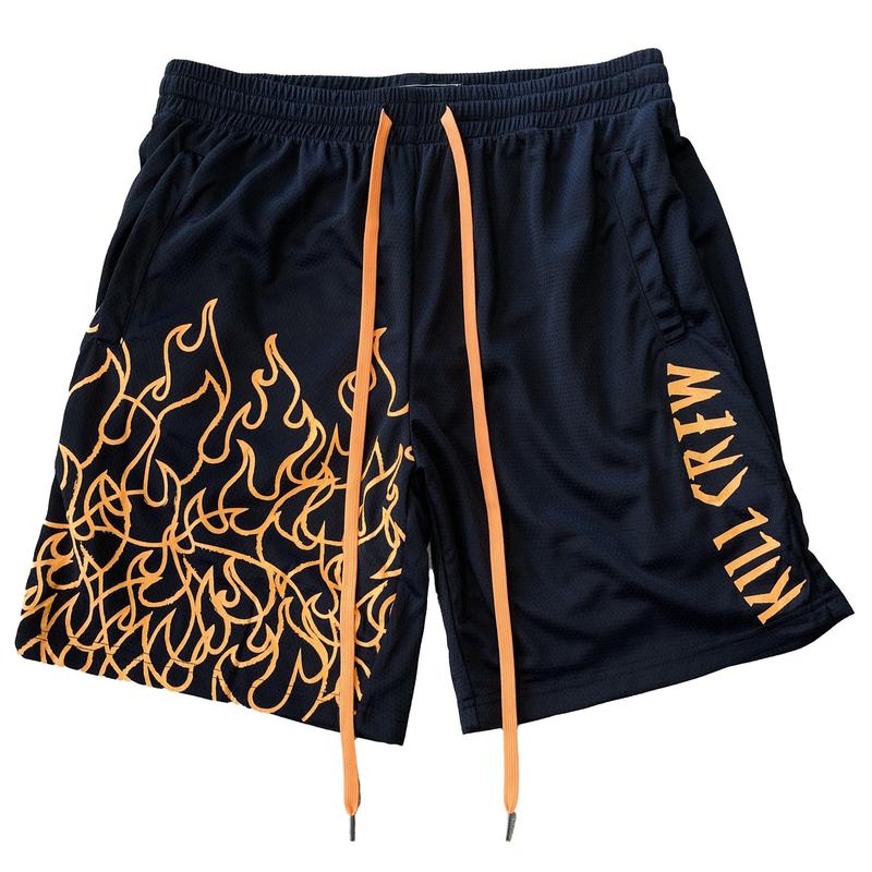 FLAME REGULAR CUT SHORTS - BLACK   ORANGE