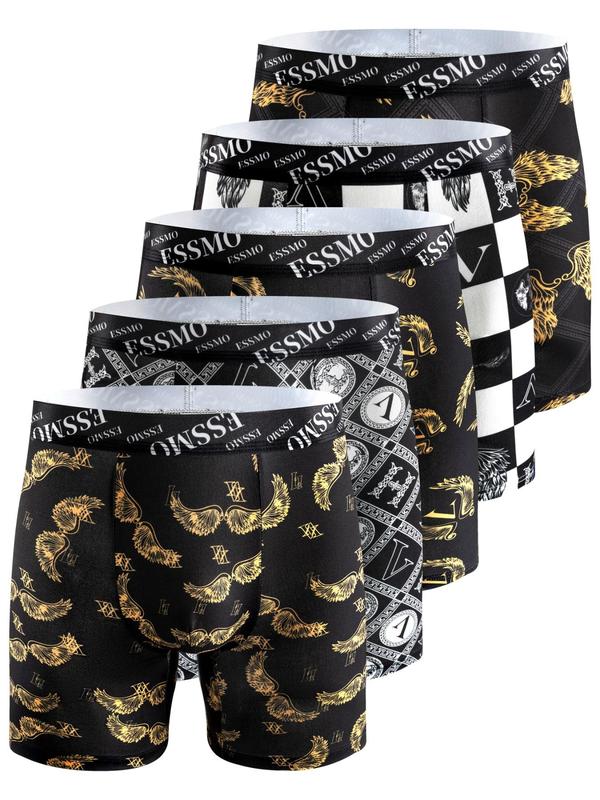 Men's All Over Print Letter Tape Boxer Brief, Casual Comfy Breathable Underwear for Daily Wear, Men's Underwear for All Seasons