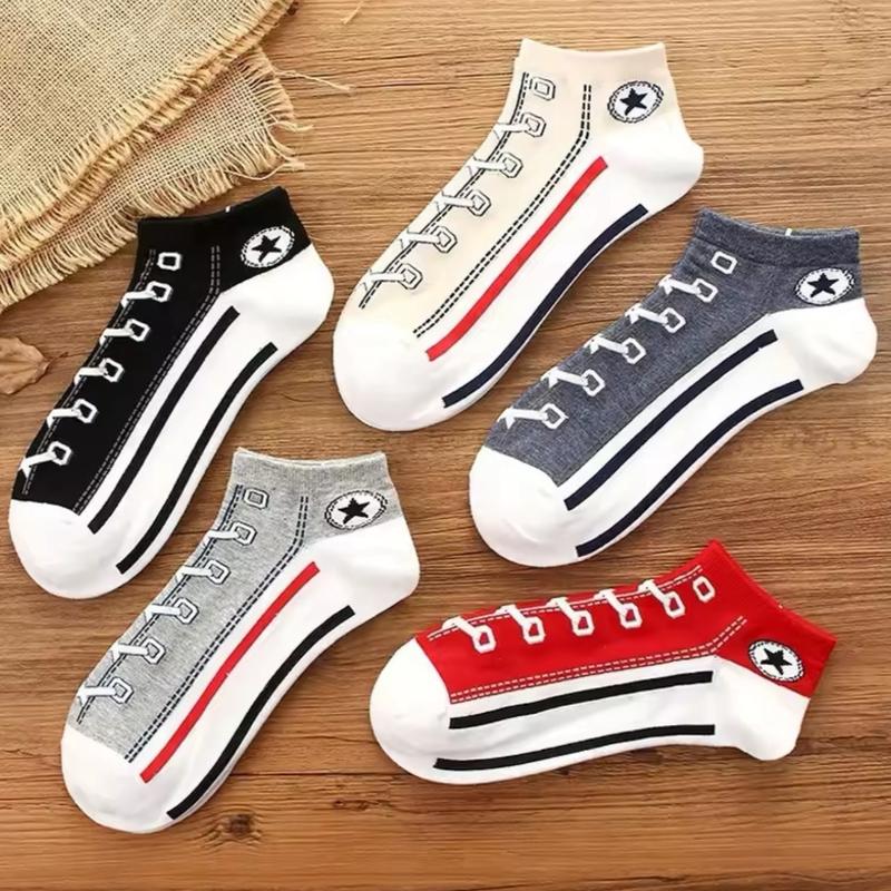 5 Pairs Trendy Cotton Socks for Men and Women - Short Tube Low Cut Non-Slip Boat Socks for Sports