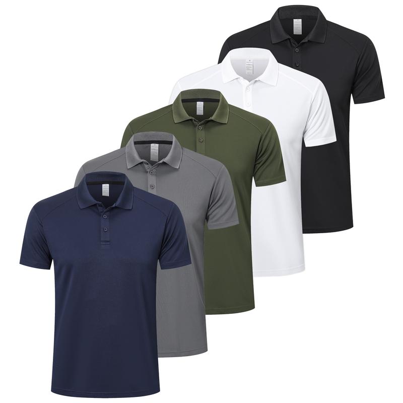 2024 Men's 3 5Pcs Polo Moisture Wicking Short Sleeve High Performance Athletic Golf Shirt, Gym Wear Back to School Casual T-shirt