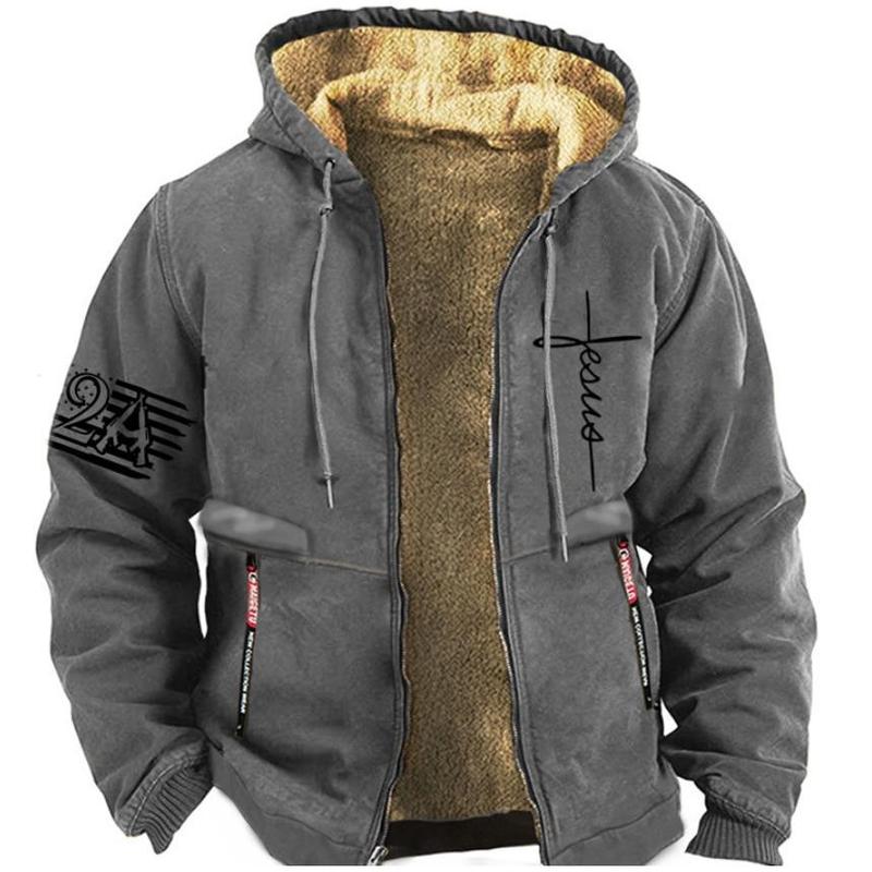 Lambswool Men's Sweater Autumn Fleece-lined Thickened Hooded Sportswear Casual Cardigan Warm Coat