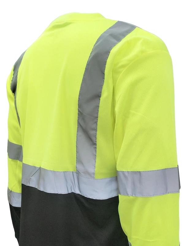 High Visibility Orange or Yellow with Black bottom Safety long sleeve shirt  reflective safety shirt ( SEE SIZE INFORMATION ON Description)