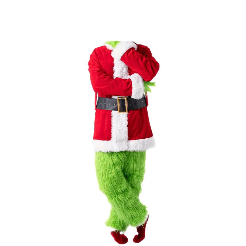 lorax costumeDeluxe Funny Fluffy Green Monster Costume with Mask, Christmas Santa Suits for Adult Men as Party Gifts