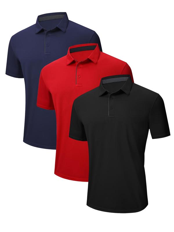 Men's Solid Short Sleeve Polo Shirt, Casual Regular Fit Button Front Collared Top for Summer, Men's Clothes for Daily Wear