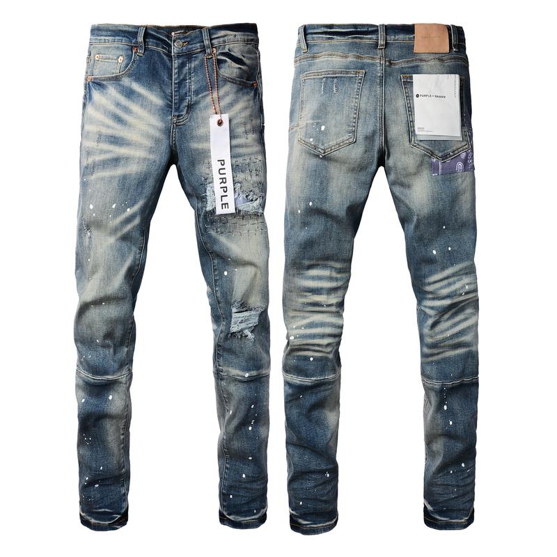 Purple brand Men's Jeans Casual Comfort Holes Fashionable Straight Skinny Slim Fit Jeans, Ripped Stretch Jeans Denim Pants