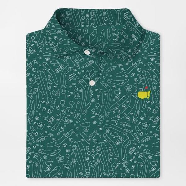 PETER MILLAR Men's Masters Course Design Performance Tech Golf Polo Shirt, Logo Print - Green