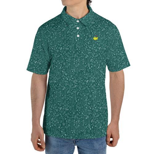 PETER MILLAR Men's Masters Course Design Performance Tech Golf Polo Shirt, Logo Print - Green